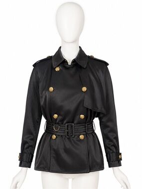 Burberry Black Silk Trent Regimental Jacket Size 6